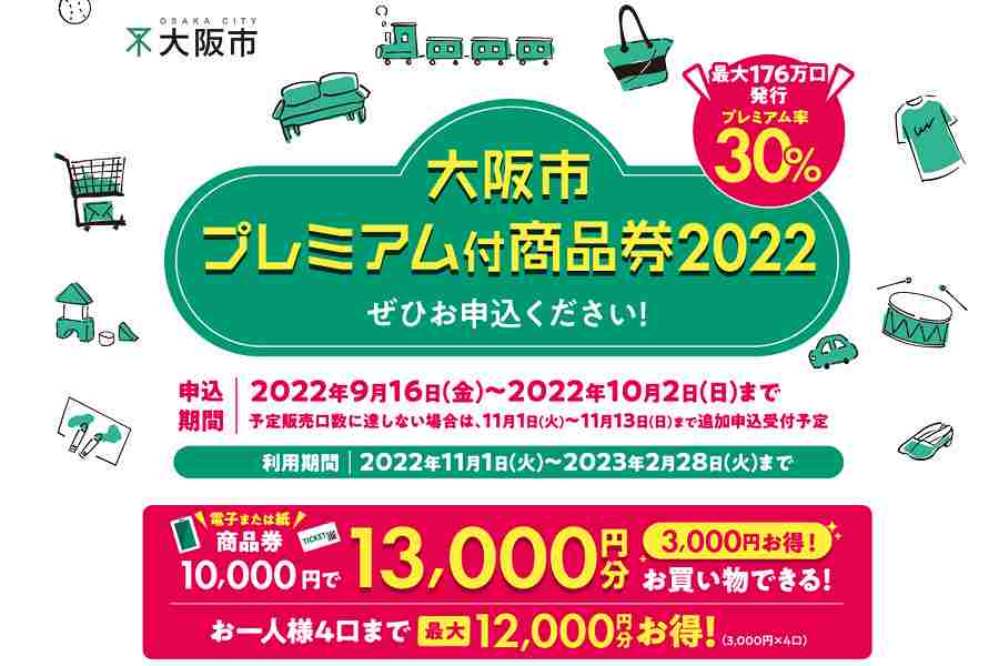 大阪市プレミアム付商品券2022使えます！